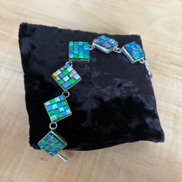 Dichroic Glass & Sterling Silver Bracelet Blues - Picture 6 of 8